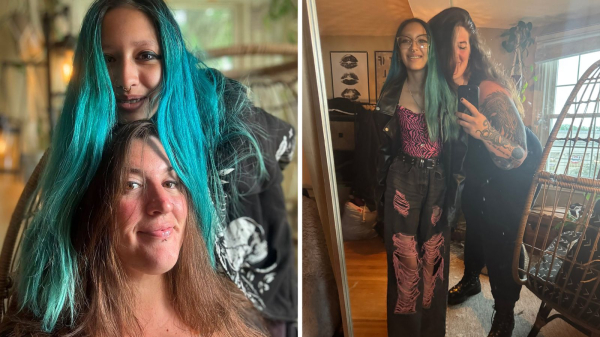 writer elizabeth austin and her daughter carolyn pose for photos